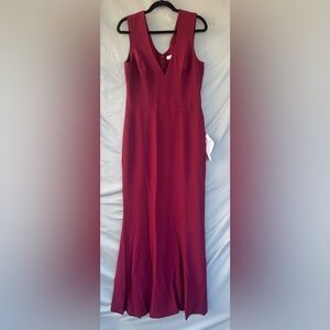 NWT Dress The Population Sandra Plunge Crepe Thigh Split Burgundy Dress Sz LARGE